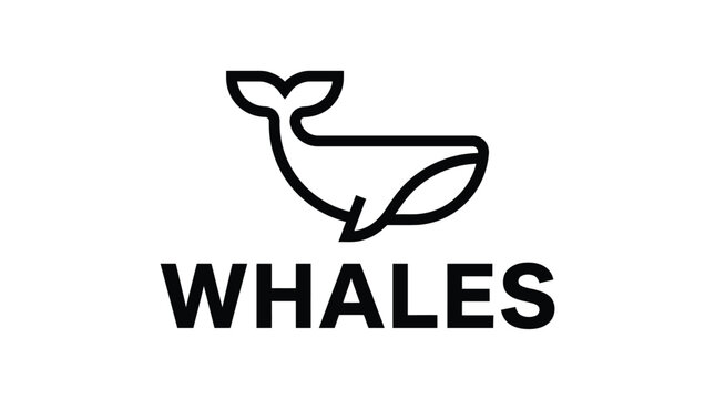 Minimalist black whale logo design with text.