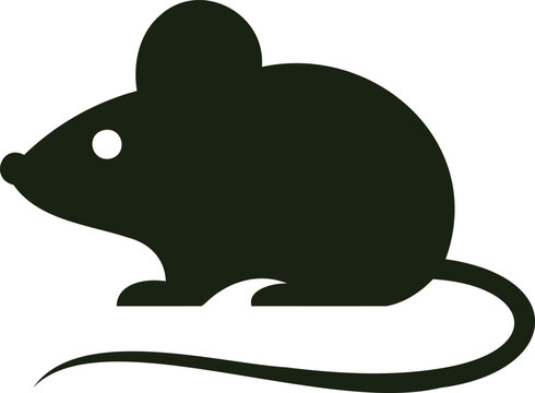 Simple silhouette of a mouse facing left on white background