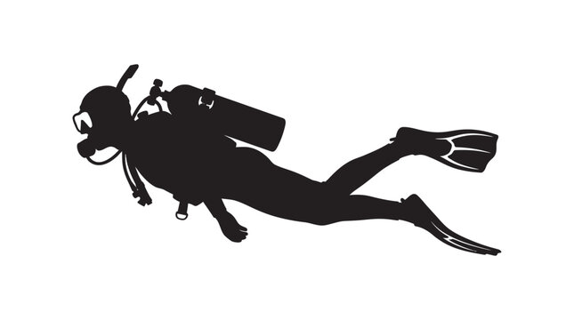 Scuba diver in full equipment black silhouette