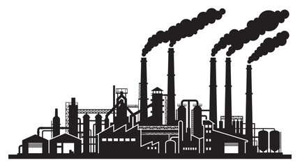 Fototapeta premium Industrial factory complex with smokestacks black silhouette