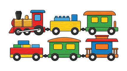 Wooden toy train with colorful locomotive and cargo wagons © caos
