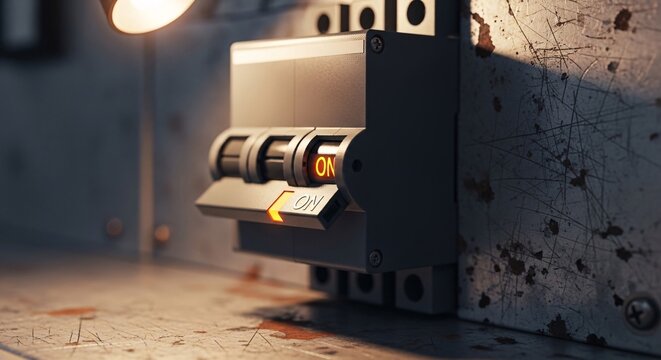 Close-up of industrial electrical fuse box.