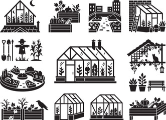 Obraz premium Premium Halloween Rooftop Greenhouse Collection Featuring Urban Gardens Glass Structures And Autumn City Views