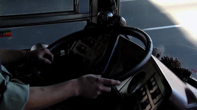 Professional Chauffeur Driving Public Transport Bus In Buenos Aires Argentina - 4K