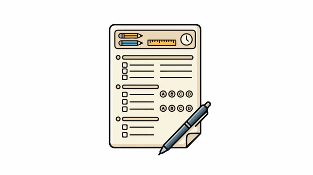 A digital illustration of a test sheet with a pen