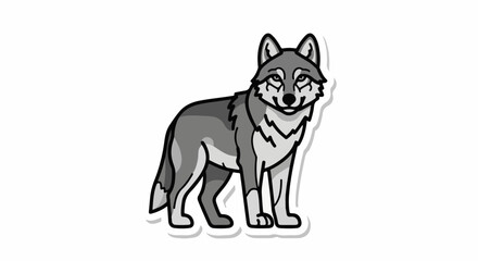 Fototapeta premium A gray wolf with white markings stands on all fours looking ahead