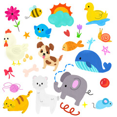 Fototapeta premium cartoon animal seamless pattern, seamless pattern with animal, cute animal set cartoon, animal cartoon, sea animals cartoon, kid animals set, zoo vector set, wild animal set, cute pet cartoon