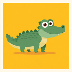 Fototapeta premium A cute cartoon crocodile in a simple flat style, featuring big expressive eyes, a friendly smile, simple shapes, and a thick outline against a solid colorful background.