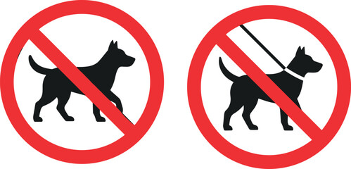 No Dogs Allowed Prohibited Sign Set with Walking Dog and Leash Silhouettes for Public Park Restrictions Pet Rules and Property Policy Warning LabelsNo Dogs Allowed Prohibited Sign Set with Walking Dog © MST