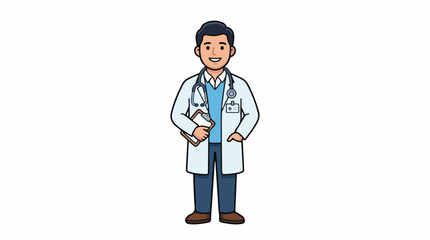Fototapeta premium A smiling male doctor in a white lab coat with a stethoscope