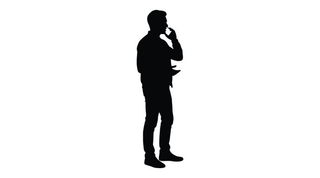 Man In Thoughtful Pose Silhouette Against White Background