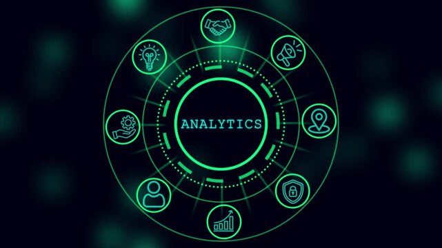 Digital analytics dashboard interface with business and data visualization hud technology