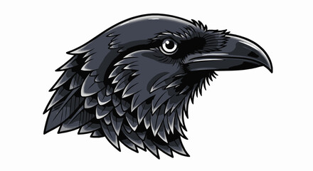 Obraz premium Detailed illustration of a raven head profile, black bird portrait