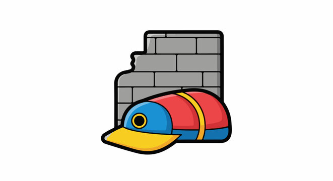 A colorful cartoon cap with a yellow brim