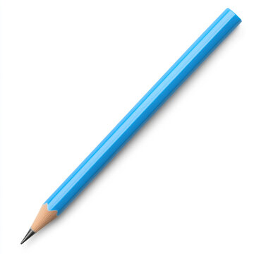 Blue pencil lying flat on a white surface in a well-lit room during daytime