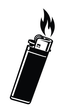 Cigarette lighter icon vector illustration black silhouette burning flame smoking accessory.