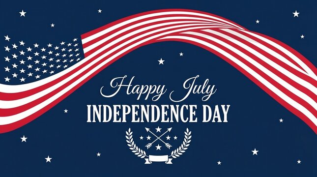 Independence Day greeting card with American flag, Happy July 4th patriotic banner on navy blue background, United States national holiday celebration