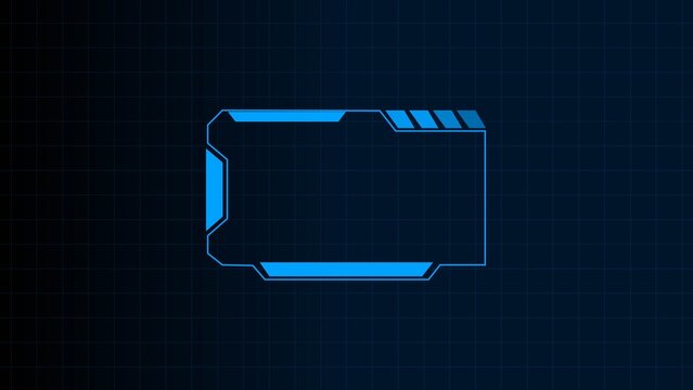 Futuristic blue hud frame on dark grid background, digital interface template with glowing sci fi panel and empty space for text