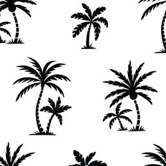 Fototapeta premium Seamless Pattern of Black Palm Tree Silhouettes palm trees white background