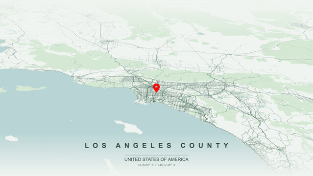 Modern minimalist vector map of Los Angeles County, California, USA. High-quality scalable illustration of Greater Los Angeles grid, Santa Monica waterfront for posters design.