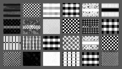 Fototapeta premium Collection Of Black And White Checkered And Striped Patterns A Vector Illustration Set pattern grid plaid geometric