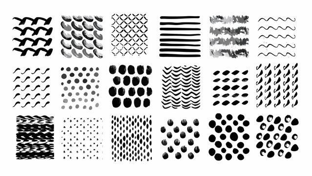 Collection Of Twelve Black Ink Brush Stroke Patterns On A White Background Artistic Textural Elements abstract art black and white