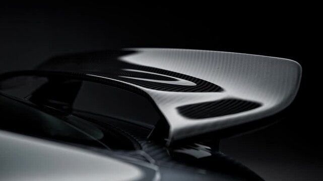 Close up of carbon fiber car spoiler for high performance and aerodynamic sports vehicles