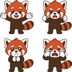 Obraz premium Cute Cartoon Red Panda Character Expressions Set.