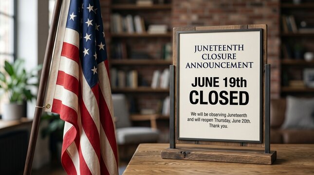 american flag juneteenth closure announcement june 19th holiday text
