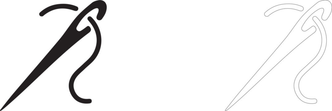 Sewing needle icon, thread stitch symbol, manual needlework hobby and clothing repair.