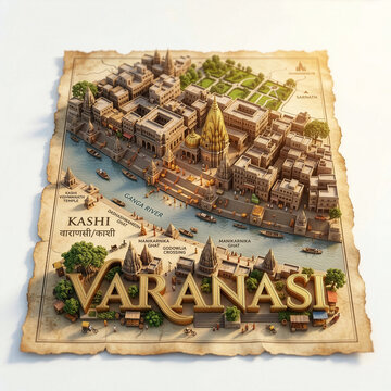 3D Miniature Map of Varanasi, Uttar Pradesh, India