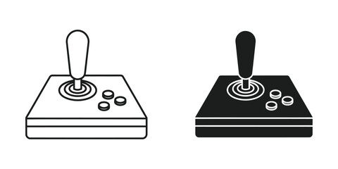 Classic retro arcade gaming joystick controller set in outline and solid black style for digital interface © SafwanStock