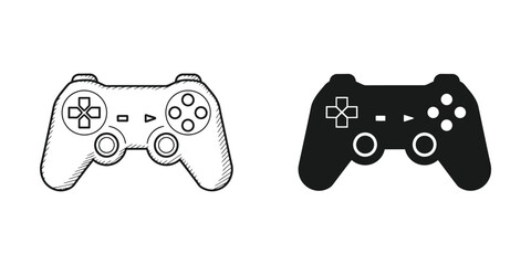 Game controller set featuring style and solid black silhouette for digital gaming projects gamepad joystick © SafwanStock