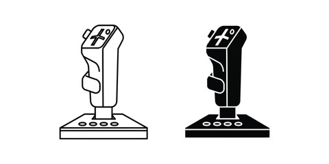 Modern flight simulator joystick controller set in outline and solid black style for gaming interface © SafwanStock