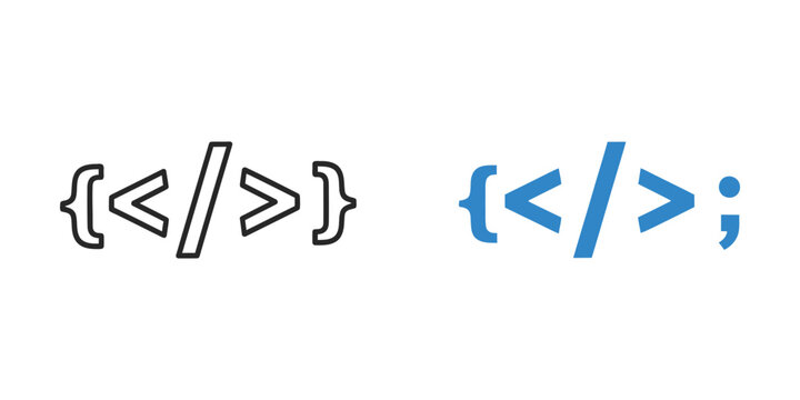 Programming code tag set featuring outline and blue solid symbols for software development syntax