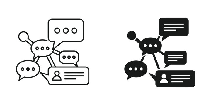 Social media network communication featuring chat bubbles and user profile data for digital messaging systems