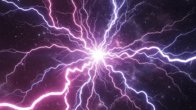 Cosmic Electric Explosion with Radiant Purple Lightning in Deep Space