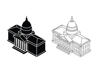 Isometric illustrations of government buildings with domes and columns © NK Arts