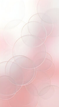 Abstract background with overlapping translucent circles with thin gold outlines in soft pastel pink and white gradient uiux background