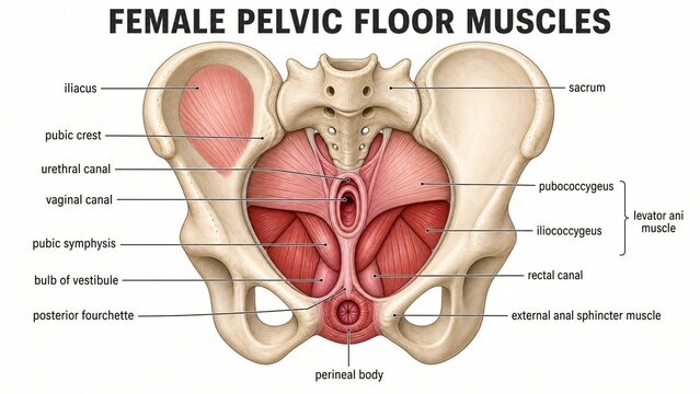 Female Pelvic Floor Muscles Anatomy Illustration for Medical Study and Women Health Education