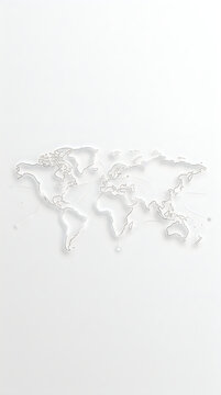 Minimalist world map illustration with dotted connection lines, representing global communication, international business, and logistics network, isolated on white background uiux background