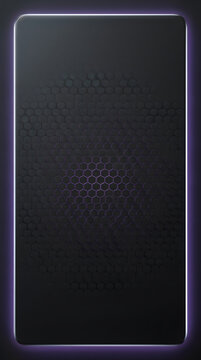 Abstract dark background with a hexagonal pattern and a glowing purple light effect in the center, modern geometric texture for digital design, wallpaper, or gaming theme uiux background