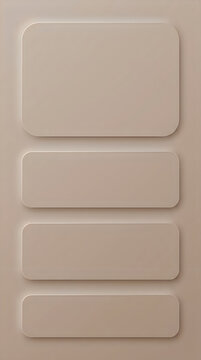 Minimalist beige background with four rounded rectangular panels, soft shadows and 3d embossed effect, modern abstract design template for text or product display uiux background