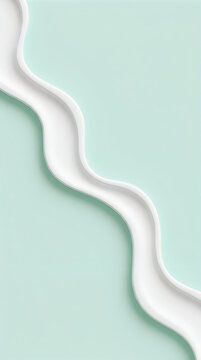 Abstract wave of white cosmetic cream or liquid flowing on a soft pastel mint green background smooth texture of skincare product, lotion, or milk for beauty and wellness advertising uiux background