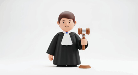 Fototapeta premium Lego judge minifigure with gavel on white background illustrating law and justice.