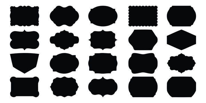 Collection of 20 unique black label shapes and borders