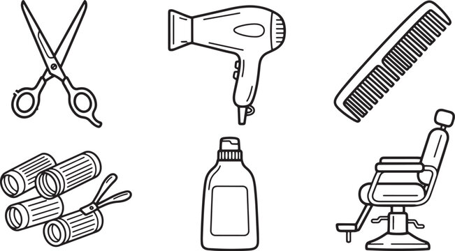 Hair salon tools and equipment set.