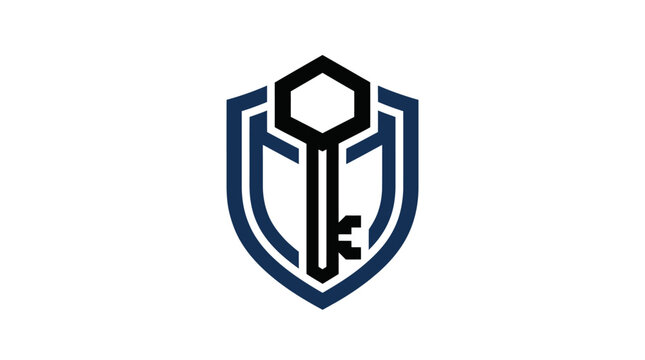 A large key shield protects symbol vector graphic illustration