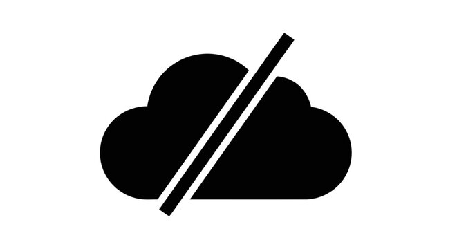 Vector illustration of cloud icon with a diagonal slash through it, representing offline mode on a transparent background