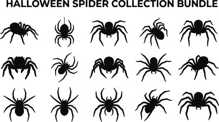 Halloween spider set icons. Silhouette of black insect icon. Vector holiday october poster, flat horror © Nazma